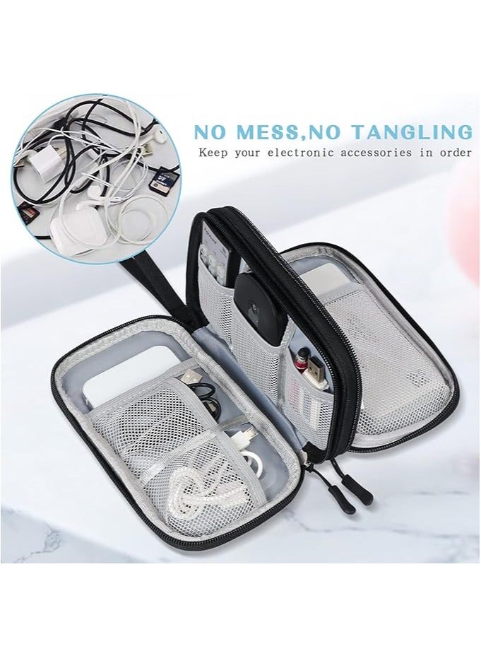 Cable Organizer Bag Electronic Accessories Portable Waterproof Carrying Bag Double Layers All-in-One Storage Bag for Cord, Charger, Phone and Earphone - Black