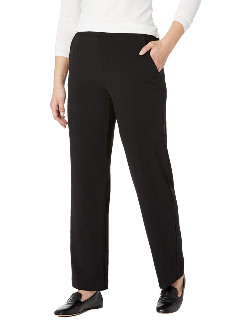 Briggs New York Womens Flat Front Pull On Pant with Slimming Solution Black 12 Short
