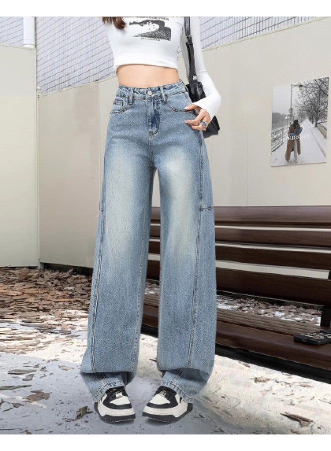EPTISON Fashion Patchwork Jeans For Women, Autumn Versatile Retro High-Waisted Slimming Wide-Leg Pants - Image 1