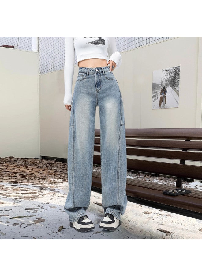 EPTISON Fashion Patchwork Jeans For Women, Autumn Versatile Retro High-Waisted Slimming Wide-Leg Pants - Image 4