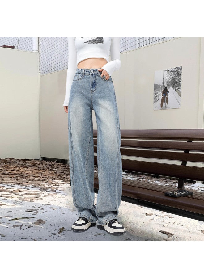 EPTISON Fashion Patchwork Jeans For Women, Autumn Versatile Retro High-Waisted Slimming Wide-Leg Pants - Image 5