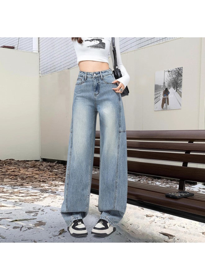 EPTISON Fashion Patchwork Jeans For Women, Autumn Versatile Retro High-Waisted Slimming Wide-Leg Pants - Image 2