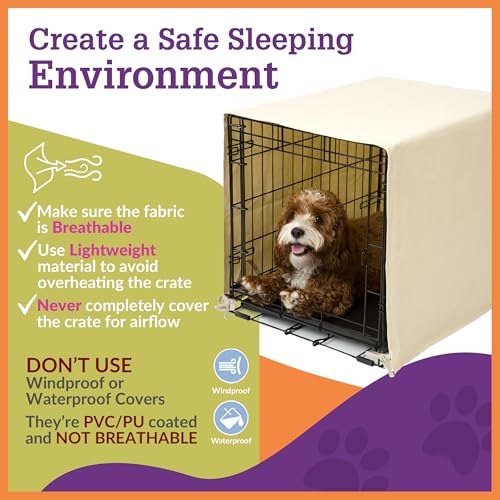 Pet Dreams Dog Crate Cover - Breathable Fabric Kennel Topper for Single-Door Crates, Fits iCrate Dog Cages 18, 24, 30, 36, 42, 48 Inches (Khaki, Medium, 30") - Image 4