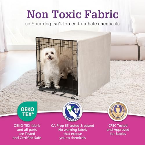 Pet Dreams Dog Crate Cover - Breathable Fabric Kennel Topper for Single-Door Crates, Fits iCrate Dog Cages 18, 24, 30, 36, 42, 48 Inches (Khaki, Medium, 30") - Image 5