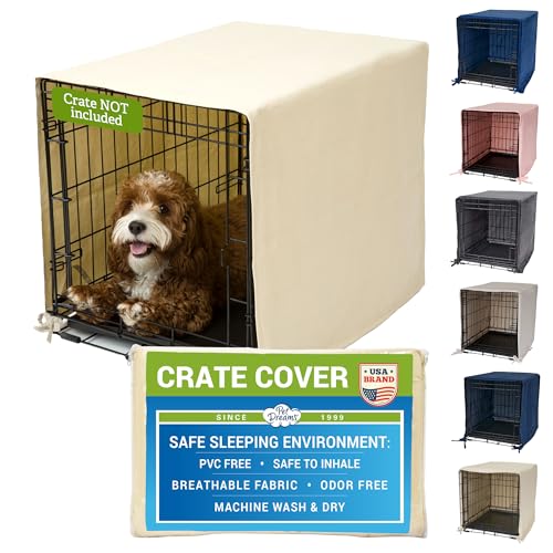 Pet Dreams Dog Crate Cover - Breathable Fabric Kennel Topper for Single-Door Crates, Fits iCrate Dog Cages 18, 24, 30, 36, 42, 48 Inches (Khaki, Medium, 30") - Image 1