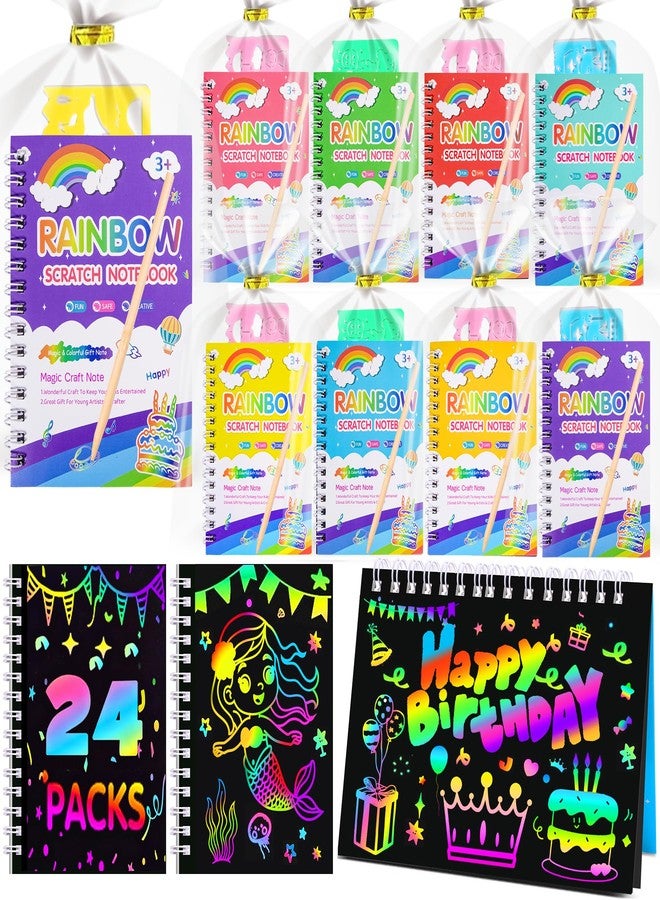 Elover 24 Pack Scratch Art Party Favors for Kids Birthday Goodie Bag Stuffers Rainbow Scratch Notebook Classroom Prizes Bulk Kids Craft School Supplies Return Gifts for Girls Boys 3-5,4-8,8-12 Years Old - Image 1
