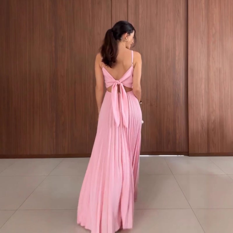 Women'S Suspender Sleeveless Waist Pleated Long Dress - Image 4