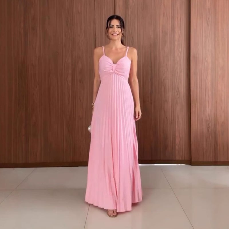 Women'S Suspender Sleeveless Waist Pleated Long Dress - Image 5