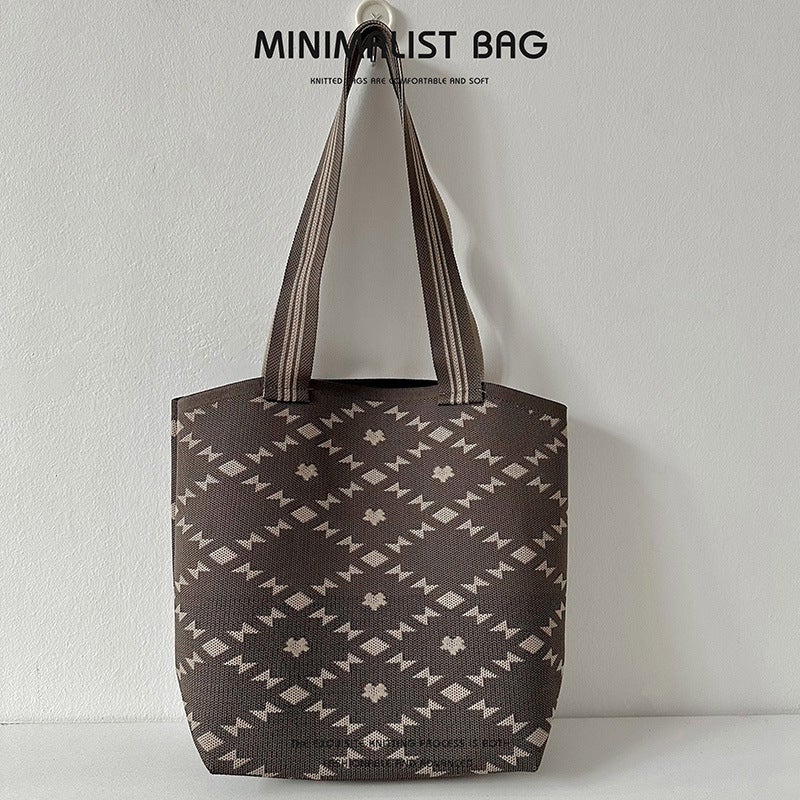Diamond Plaid Niche Simple Large Capacity Shoulder Bag Women'S Fashionable And Trendy Knitted Handbag For Couples Tote Bag - Image 1