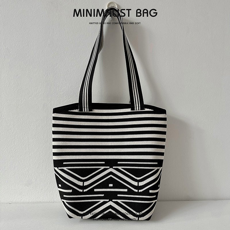 Diamond Plaid Niche Simple Large Capacity Shoulder Bag Women'S Fashionable And Trendy Knitted Handbag For Couples Tote Bag - Image 3