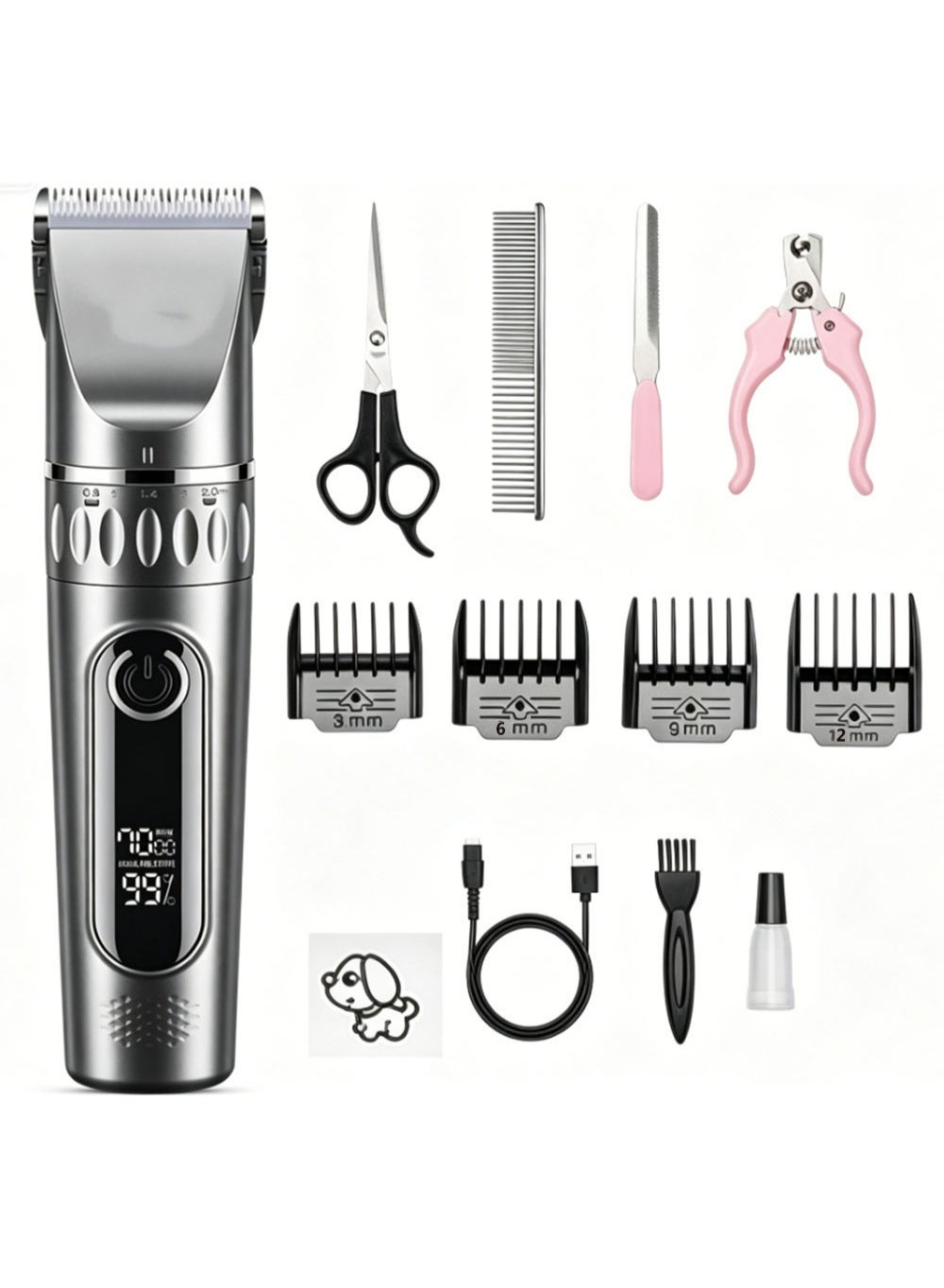 Dog Clippers,Electrical Pet Shaver Clippers,Low Noise and High Power Cordless Dog Grooming Kit with LCD Display Dog Clippers for Grooming,Pet Clippers for Cats and Other Animals,USB Rechargeable