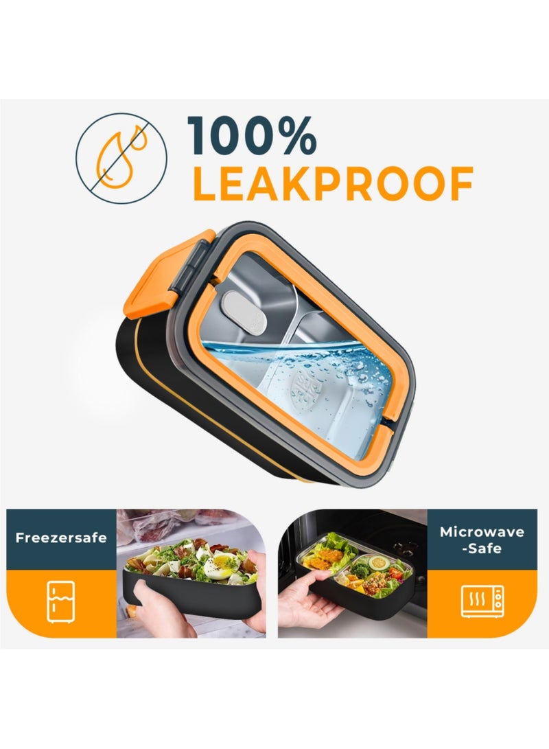 Adando Stainless Steel Lunch Box-1400ml Double Layer Microwave-Safe Bento Box- 304 Leakproof Tiffin box- Thermos Lunch Box Thermal Insulation Detachable- for Adults Students Office School- with Thermal Bag & Cutlery - Image 5