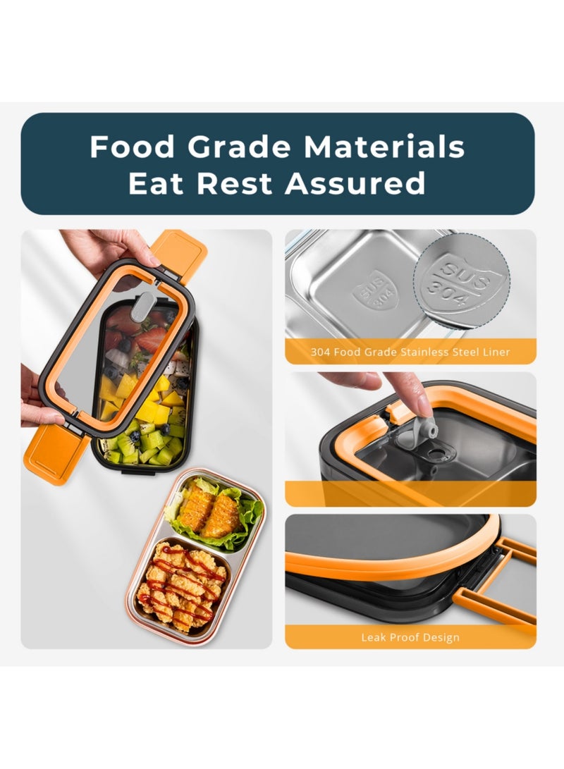 Adando Stainless Steel Lunch Box-1400ml Double Layer Microwave-Safe Bento Box- 304 Leakproof Tiffin box- Thermos Lunch Box Thermal Insulation Detachable- for Adults Students Office School- with Thermal Bag & Cutlery - Image 3