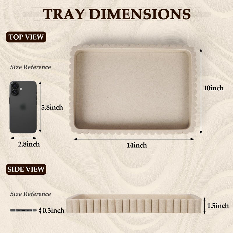 Cathyeen Resin Decorative Tray for Coffee Table Decor, 14" Coffee Table Tray Ottoman Tray Table Centerpieces, Rectangular Modern Decorative Trays for Home Decor, Living Room, Entry, Resin Beige - Image 4