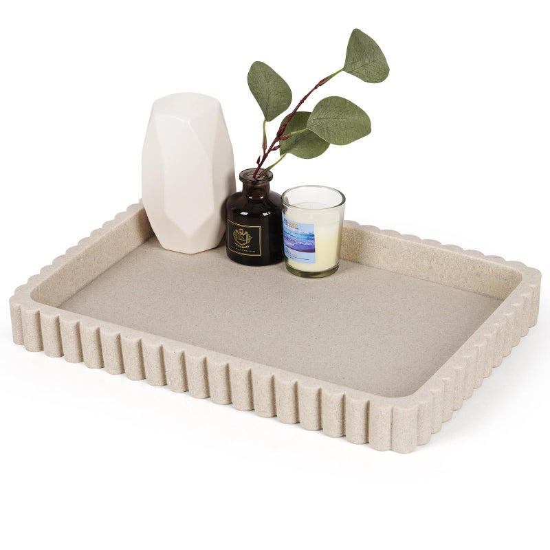 Cathyeen Resin Decorative Tray for Coffee Table Decor, 14" Coffee Table Tray Ottoman Tray Table Centerpieces, Rectangular Modern Decorative Trays for Home Decor, Living Room, Entry, Resin Beige - Image 1