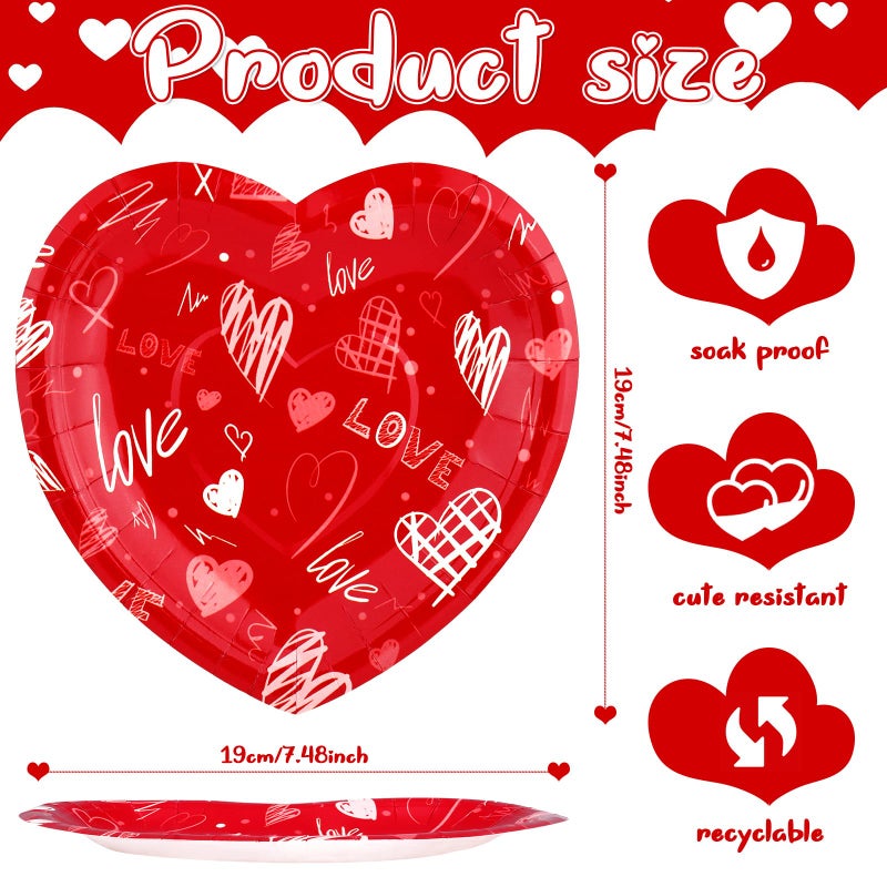 Domensi 100 Pcs Valentines Day Paper Plates Red Heart Shaped Disposable 7.8 Inch Dessert Plates Tableware for Dinner Pizza Cookies Salad Anniversary Valentines Day Party Supplies - Image 2
