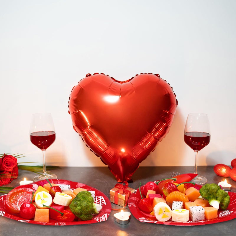 Domensi 100 Pcs Valentines Day Paper Plates Red Heart Shaped Disposable 7.8 Inch Dessert Plates Tableware for Dinner Pizza Cookies Salad Anniversary Valentines Day Party Supplies - Image 4