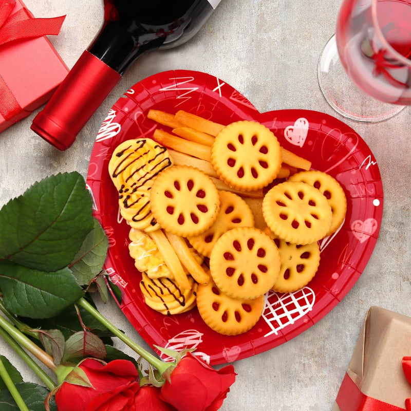 Domensi 100 Pcs Valentines Day Paper Plates Red Heart Shaped Disposable 7.8 Inch Dessert Plates Tableware for Dinner Pizza Cookies Salad Anniversary Valentines Day Party Supplies - Image 3