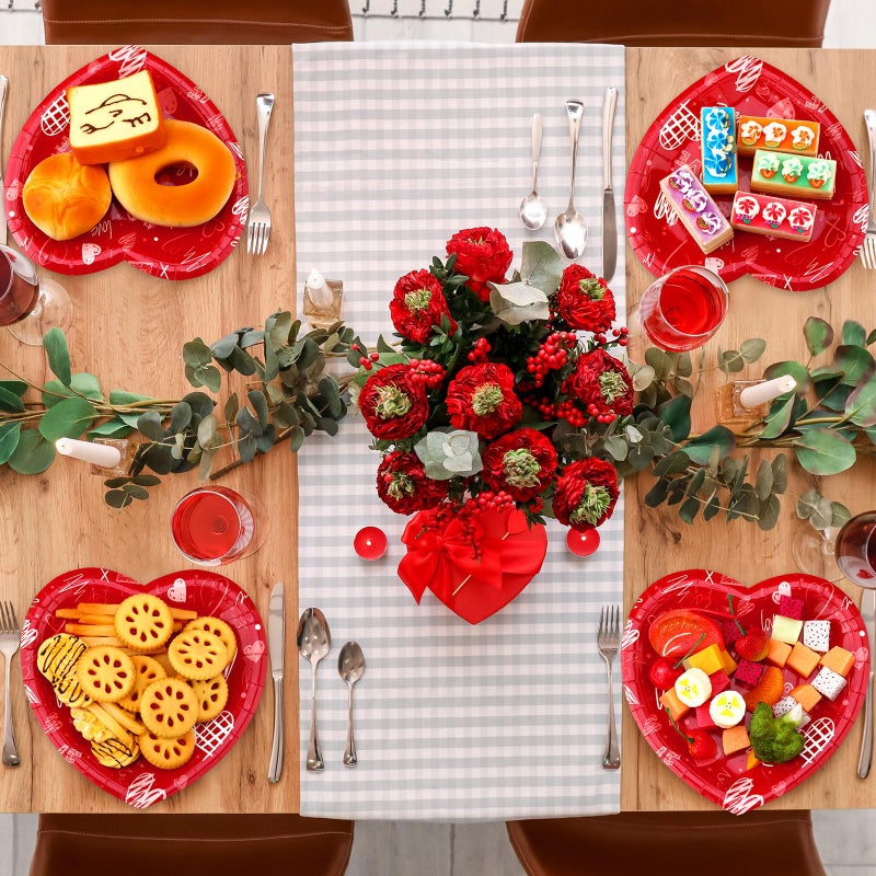 Domensi 100 Pcs Valentines Day Paper Plates Red Heart Shaped Disposable 7.8 Inch Dessert Plates Tableware for Dinner Pizza Cookies Salad Anniversary Valentines Day Party Supplies - Image 5