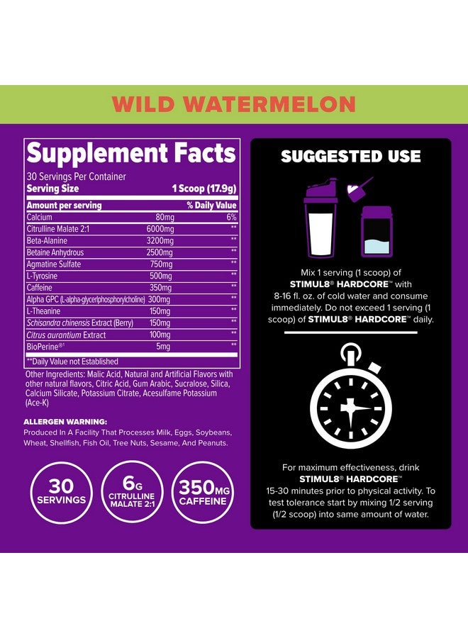 FINAFLEX STIMUL8 Hardcore, Wild Watermelon - Extreme Energy, Strength & Endurance for Men & Women - with Caffeine & L-Citrulline - 30 Servings - Image 2