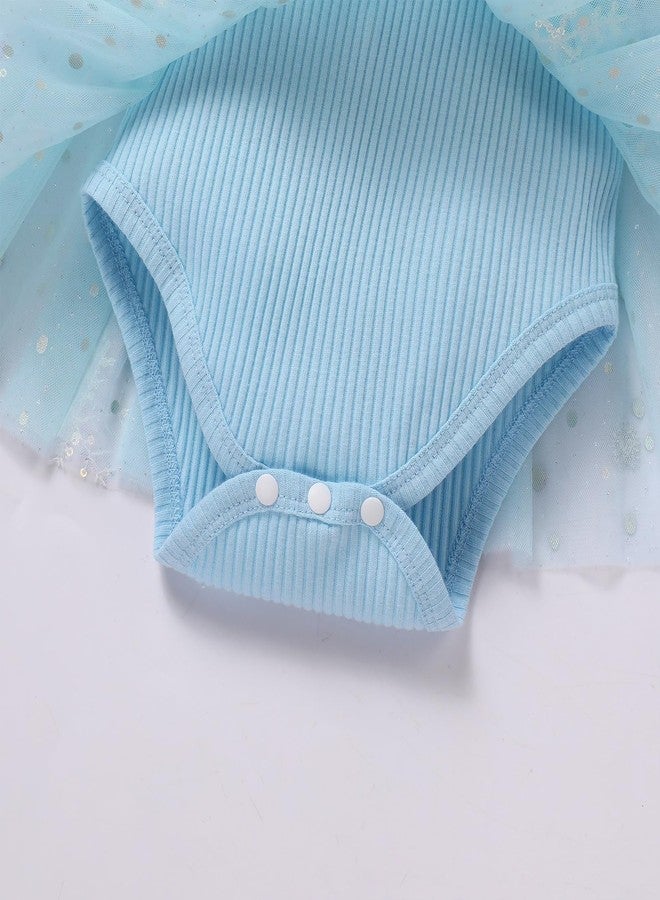 ODOLDI Kids Girls 1st Birthday Outfits Snowflake/Pumpkin Long Sleeve Romper Dress and Headband Cake Smash Outfits Blue Snowflakes 9-12 Months - Image 4