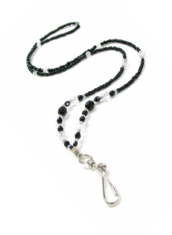 Linpeng Black White Beaded Lanyard Badge Holder for Women, Nurse Birthday for Her, 1 pc - Image 1