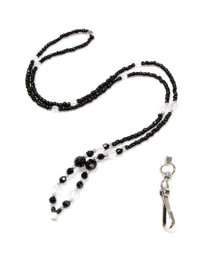 Linpeng Black White Beaded Lanyard Badge Holder for Women, Nurse Birthday for Her, 1 pc - Image 2