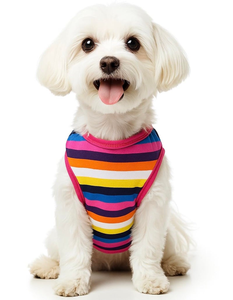 KUTKUT Rainbow Color Stripe Print Cotton Sleeveless T-Shirt for Small Dog ShishTzu, Lhasa, Poodle, Maltipoo Clothes (Size: XL, Chest 50 Cm, Neck 36 Cm, Back Length 40 Cm, Pet Weight: 6- 8Kg),1 Count - Image 2