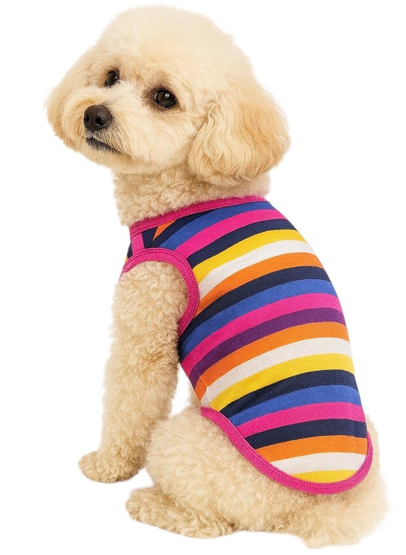 KUTKUT Rainbow Color Stripe Print Cotton Sleeveless T-Shirt for Small Dog ShishTzu, Lhasa, Poodle, Maltipoo Clothes (Size: XL, Chest 50 Cm, Neck 36 Cm, Back Length 40 Cm, Pet Weight: 6- 8Kg),1 Count - Image 1