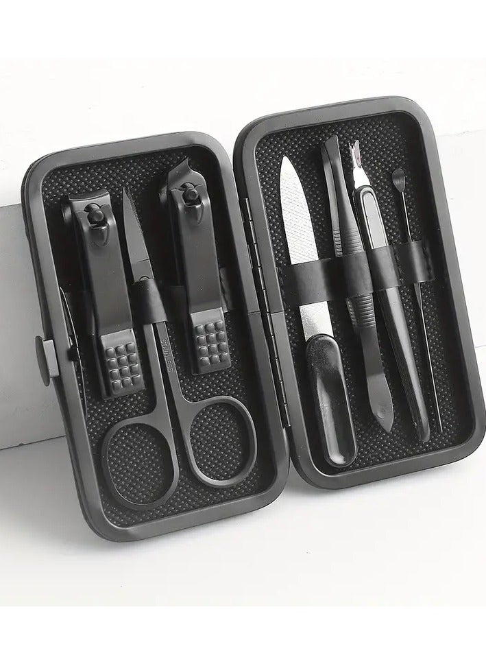 ORiTi طقم مانكير مجموعة مقص الأظافر مع ملف أظافر مدمج للعناية الشخصية للرجال والنساء مجموعة 7 قطع محمولة للسفر منزلية مقص أظافر سوداء أدوات العناية الشخصية - Image 1