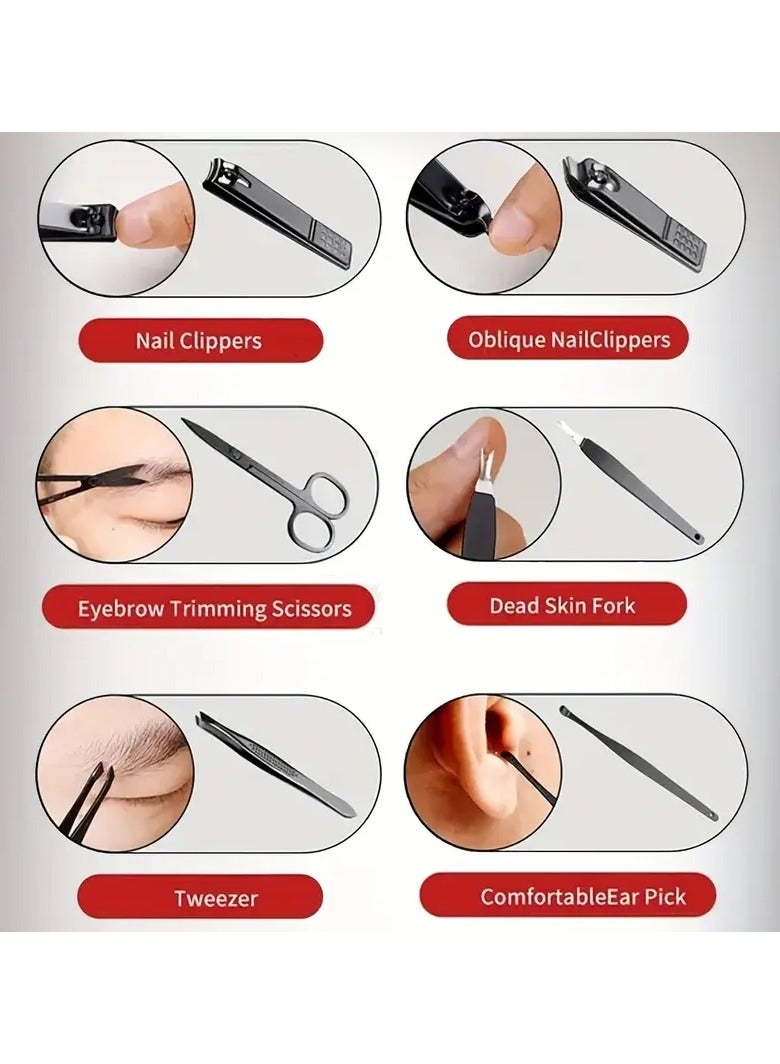 ORiTi طقم مانكير مجموعة مقص الأظافر مع ملف أظافر مدمج للعناية الشخصية للرجال والنساء مجموعة 7 قطع محمولة للسفر منزلية مقص أظافر سوداء أدوات العناية الشخصية - Image 5