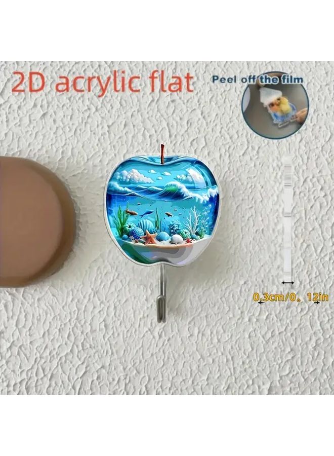 2Pcs Apple Ocean Pattern Adhesive Wall Hooks No Drilling Required - Image 5