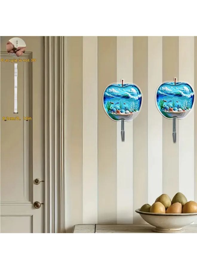 2Pcs Apple Ocean Pattern Adhesive Wall Hooks No Drilling Required - Image 1
