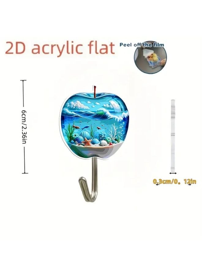 2Pcs Apple Ocean Pattern Adhesive Wall Hooks No Drilling Required - Image 3