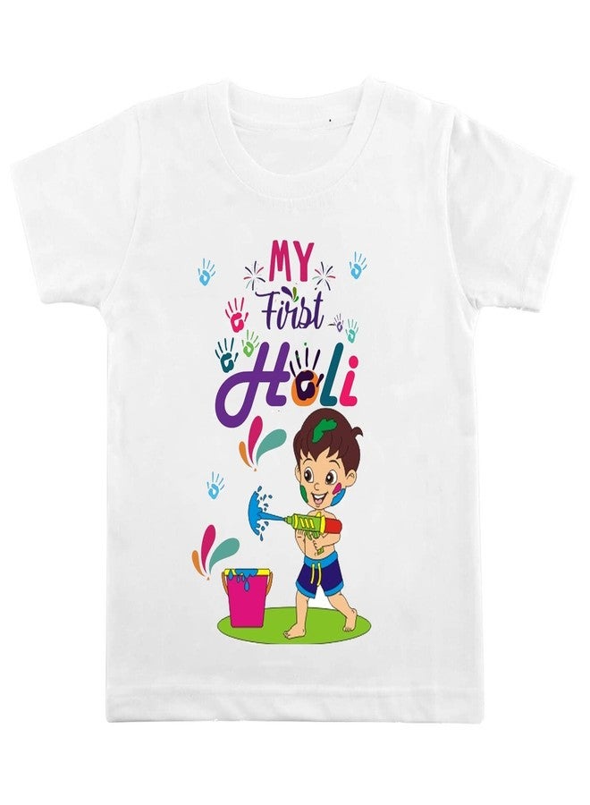 GIFT JAIPUR Boys & Girls Polyester Regular Fit My First Holi Tshirt Half Sleeve Round Neck Tshirts (6-12 Months, My First Holi), Multicolor - Image 1