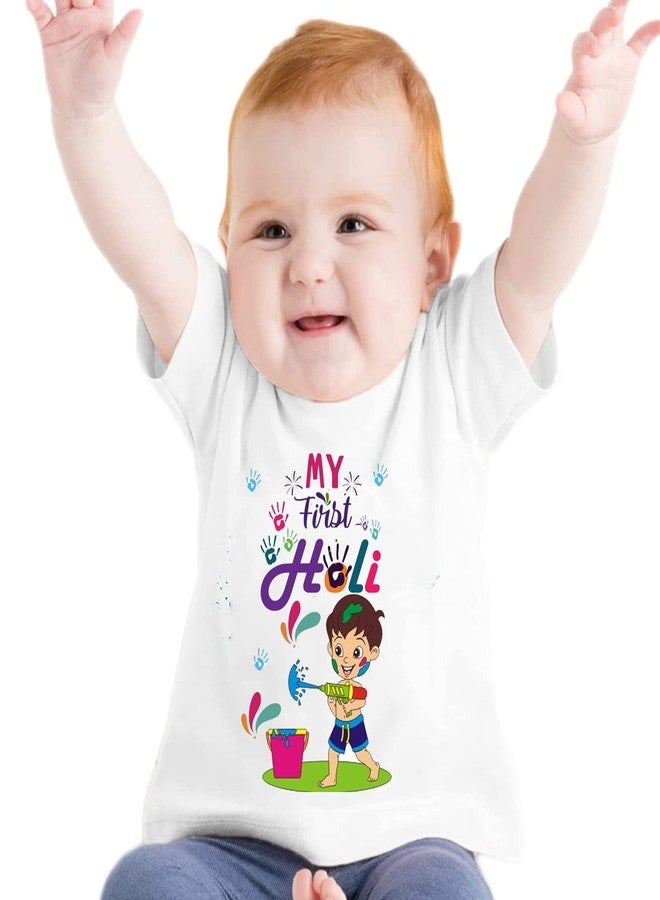 GIFT JAIPUR Boys & Girls Polyester Regular Fit My First Holi Tshirt Half Sleeve Round Neck Tshirts (6-12 Months, My First Holi), Multicolor - Image 2