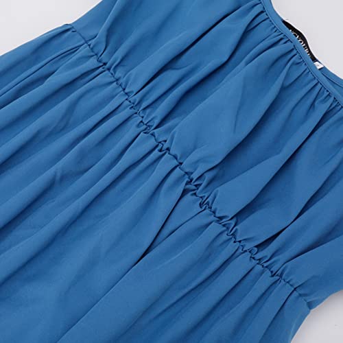 HEQU Regency Dresses for Women with Satin Sash Ruffle Empire Waist Dress Gown (S, Royal Blue) - Image 5