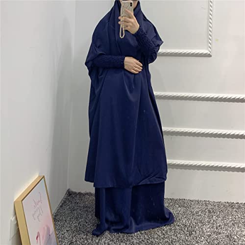 XINNI Women Muslim 2 Set Solid Color Plus Long Sleeve Thobe One-size Longuette Overall Abaya Thobe with Hoodied Hijab - Image 3