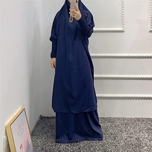 XINNI Women Muslim 2 Set Solid Color Plus Long Sleeve Thobe One-size Longuette Overall Abaya Thobe with Hoodied Hijab - Image 2