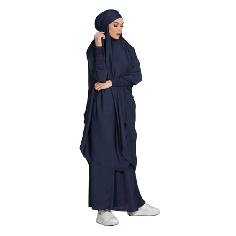 XINNI Women Muslim 2 Set Solid Color Plus Long Sleeve Thobe One-size Longuette Overall Abaya Thobe with Hoodied Hijab - Image 5