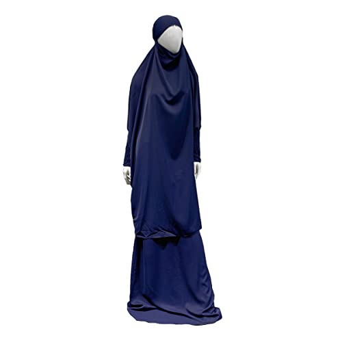 XINNI Women Muslim 2 Set Solid Color Plus Long Sleeve Thobe One-size Longuette Overall Abaya Thobe with Hoodied Hijab - Image 4