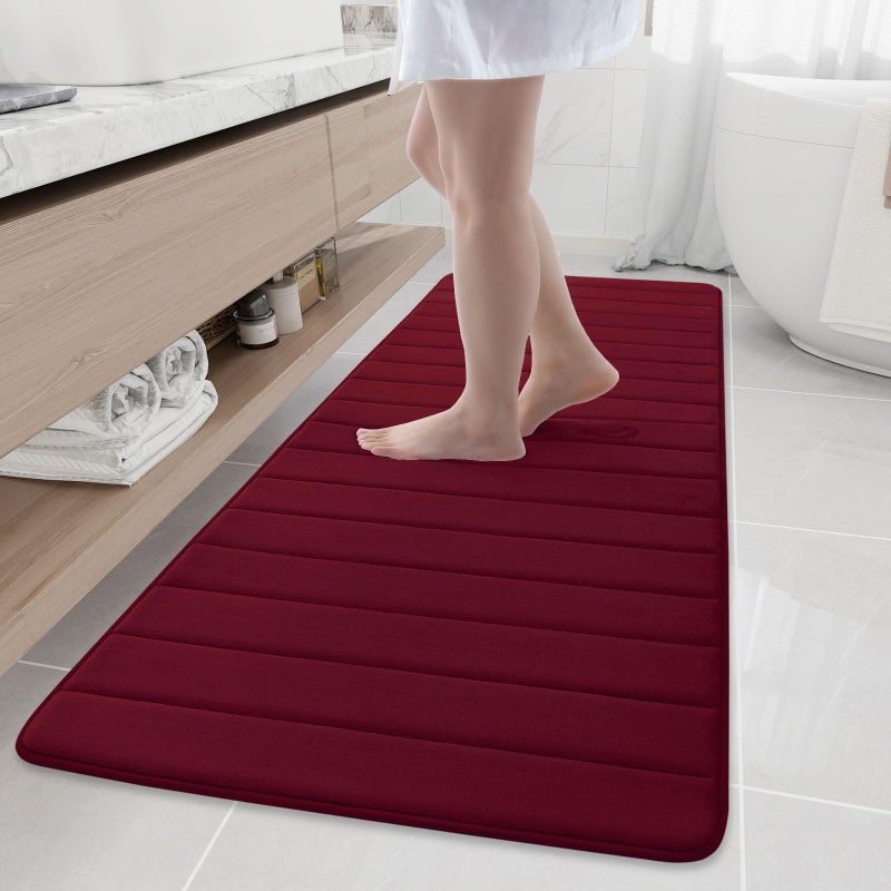 Buganda Memory Foam Bath Mat 70 x 24 Ultra Soft and NonSlip Bathroom Rugs Water Absorbent and Machine Washable Bath Rug Runner for Bathroom Shower and Tub Burgundy