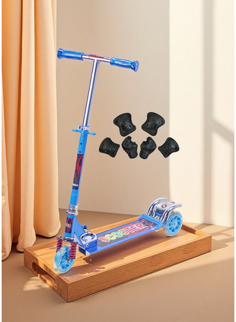 إيزي فيتشور سكوتر EASY FUTURE القابل للطي للأطفال مع مقبض قابل لتعديل الارتفاع، وفرامل خلفية وعجلات LED PU - سكوتر ركل للأطفال من سن 3 إلى 8 سنوات بما في ذلك مجموعة معدات الحماية - Image 1
