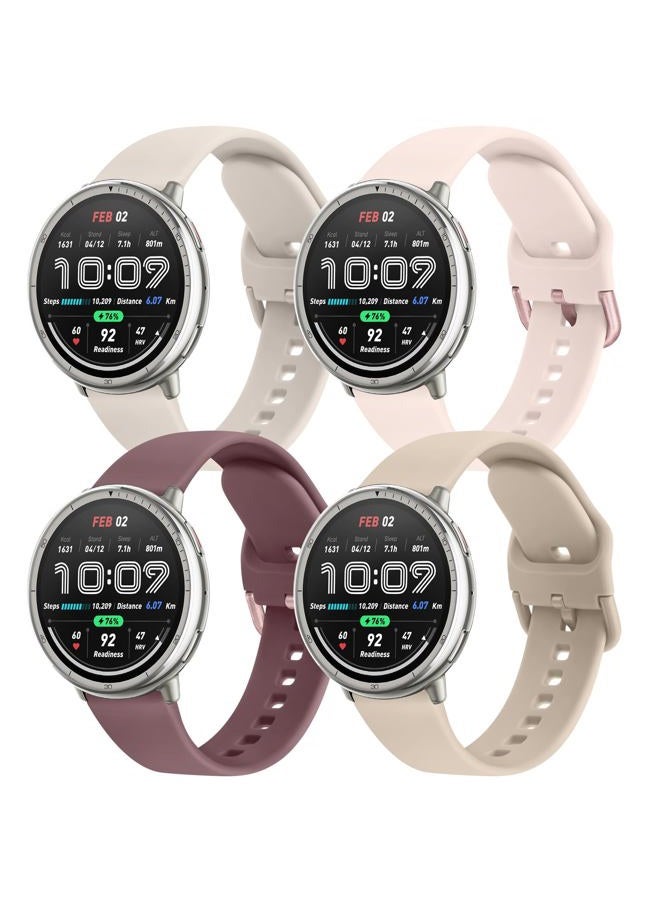 AK 4Pack Bands Compatible with Amazfit Active 2 / Active Watch Band Women Men, Soft Replacement Strap for Amazfit GTS 4 3 2 2e/GTS 4 2 Mini/GTR mini/Bip 3/3 Pro/Bip U Pro/Bip S Lite (E) - Image 1