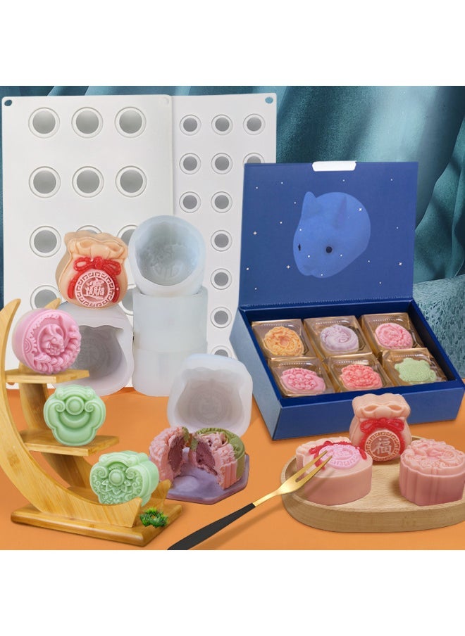 Sanxin Chinese Style Ice Skin Moon Cake Silicone Mold DIY Creative Mung Bean Cake Dim Sum Baking Mold Flow Heart Filling Mold-Color  - Image 2