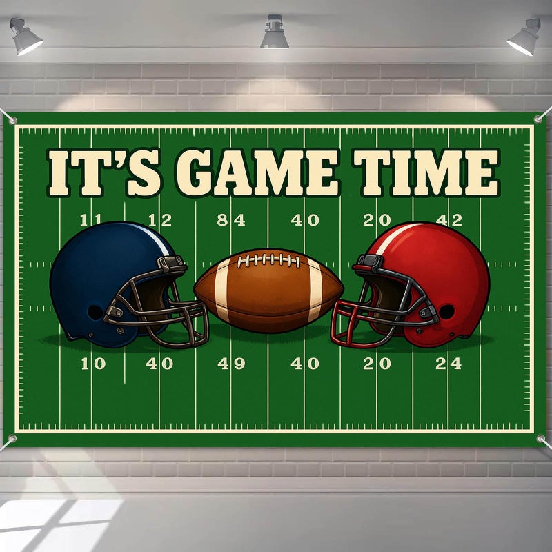 BlissYard Football Banner Its Game Time Football Field Backdrop 71x43 Inch Stadium Helmet Game Day Photography Banner for Super Bowl Style Party Photo Booth Wall Decor - Image 1