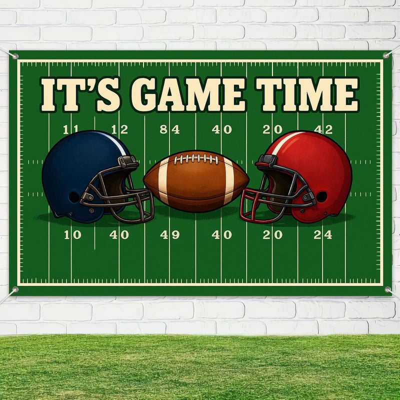 BlissYard Football Banner Its Game Time Football Field Backdrop 71x43 Inch Stadium Helmet Game Day Photography Banner for Super Bowl Style Party Photo Booth Wall Decor - Image 4