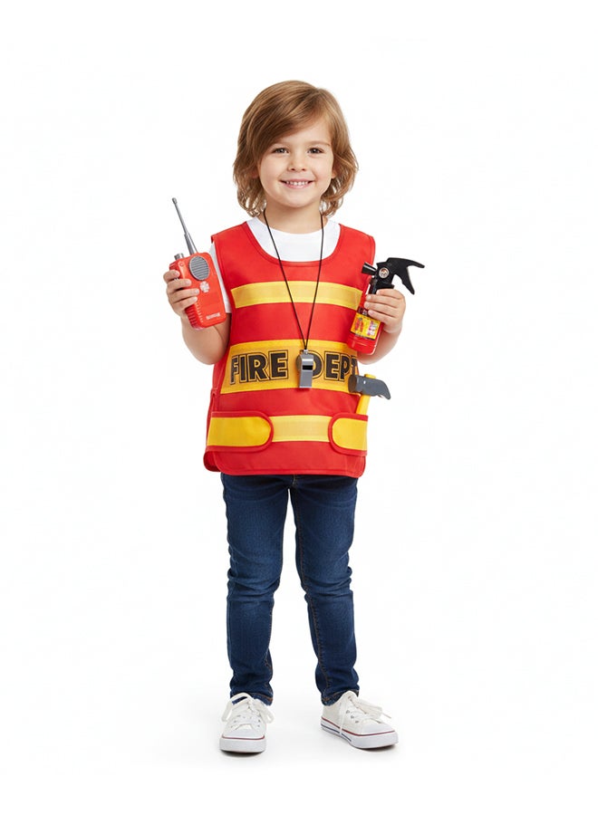 Toyland طقم تنكر رجال الإطفاء للأطفال – سترة أمان مع مطرقة، صفارة وطفاية - Image 1