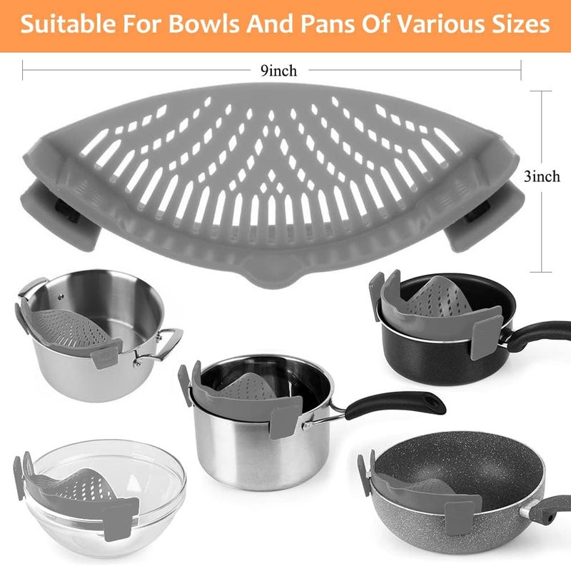 YEVIOR Clip on Strainer for All Pots Pan,Silicone Pasta Strainer Kitchen Gadgets,Collapsible Colander for Noodle,Vegetables,Fruit,Spaghetti (Grey) - Image 3