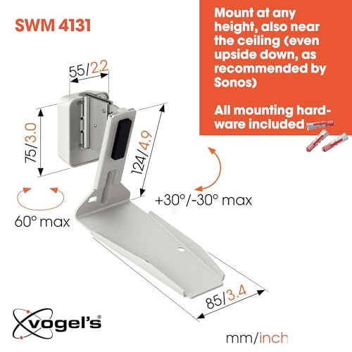 Vogel's SWM 4131 Speaker Wall Bracket for Sonos ERA 300, Max. 11 lbs (5 kg), Tiltable -30º/+30º, Swivels up to 60º (Left/Right), White, 1 Bracket - Image 4